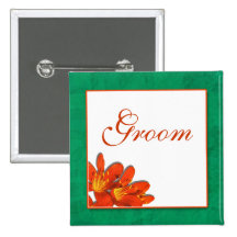 Groom bridal wedding orange green pin
