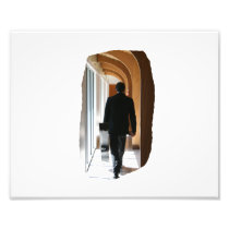 Groom in Black Suit Carrying Guitar From Back Photographic Print