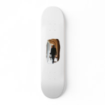 Groom in Black Suit Carrying Guitar From Back Skateboard Deck