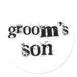 Groom's Son Black Text Round Sticker