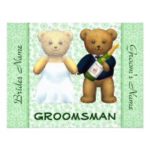 Groomsman - Teddy Bears Apple Green Wedding Invite