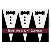 Groomsman Thank You - Three Tuxedos - Customizable Greeting Card