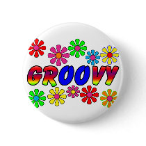 Groovy 70's Retro Flower Power Gifts Pinback Button