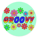 Groovy 70's Retro Flower Power Gifts Round Stickers