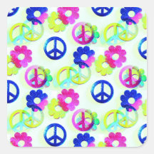 Groovy Hippie Peace Signs Flower Power Aqua Stickers