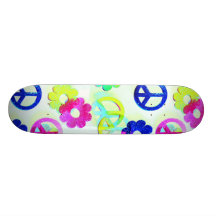 Groovy Hippie Peace Signs Flower Power Sparkle Pat Custom Skateboard
