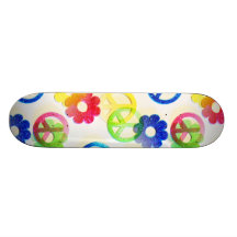Groovy Hippie Peace Signs Flower Power Sparkle Skate Board Deck