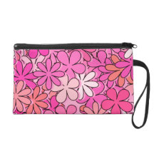 Groovy Pink Flowers Wristlet Purses