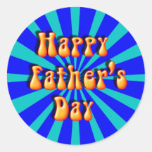 Groovy Retro Light & Dark Blue Father's Day Round Sticker