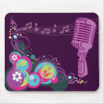 Groovy Retro Mic, Musical Notes, Swirls & Bubbles Mousepad