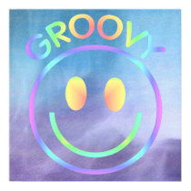 Groovy Retro Smiley Face Purple Pastels posters