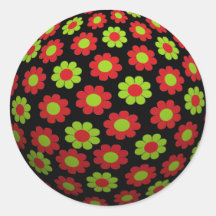 Groovy Retro Xmas Flower Power Ball Round Sticker
