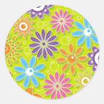 Groovy Spring Flower Power Round Stickers