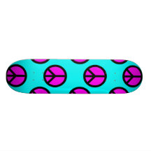 Groovy Teen Hippie Teal and Purple Peace Signs Skate Board Deck