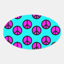 Groovy Teen Hippie Teal and Purple Peace Signs Oval Stickers