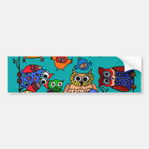 Group of Cartoon Owls Bumper Stickers