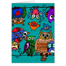 Group of Cartoon Owls Greeting Card