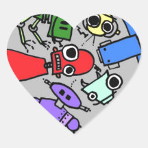 Group of robots 4 heart sticker