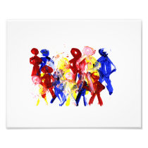 Group of standing stick figures finger painting re photographic print