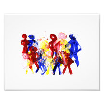 Group of standing stick figures finger painting re photographic print