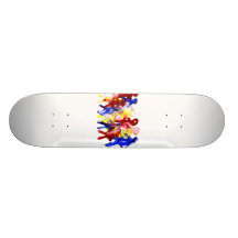 Group of standing stick figures finger painting re skate decks