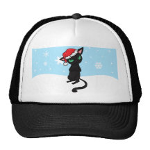 Grumpy Black Cat wearing Santa Hat