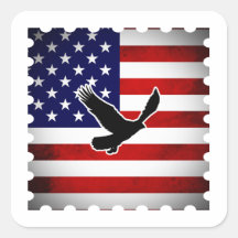 Grunge American Flag with Eagle Silhouette Square Stickers