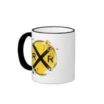 GRUNGE AND SPLATTER RAILROAD CROSSING SIGN COFFEE MUG