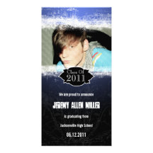 Grunge Blue Black Graduation Photo Card