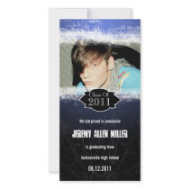 Grunge Blue Black Graduation Photo Card