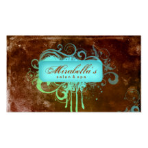 Grunge Business Card Flower Salon Spa Blue Brown