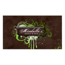 Grunge Business Card Flower Salon Spa Lime Brown