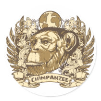 Grunge Chimpanzee Round Stickers