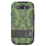 Grunge Damask Pattern on Galaxy with Monogram Galaxy SIII Covers