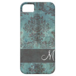 grunge damask Pattern with Monogram iPhone 5 Case