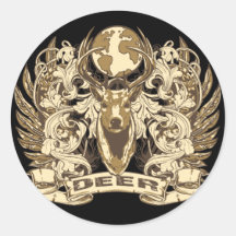 Grunge Deer Round Stickers