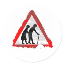 Grunge Elderly People Sign Round Stickers