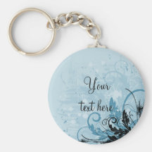 Grunge Floral Design - Light Blue Keychain