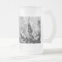 Grunge Floral Design - Light Grey B&W Mugs