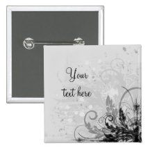 Grunge Floral Design - Light Grey B&W Pin