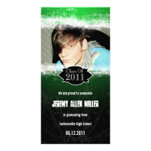 Grunge Green Black Graduation Photo Card