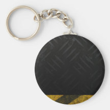 Grunge Hazard Stripes Diamond Plate Key Chain