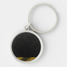 Grunge Hazard Stripes Diamond Plate Key Chains