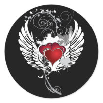 Grunge Hearts Wings Round Sticker