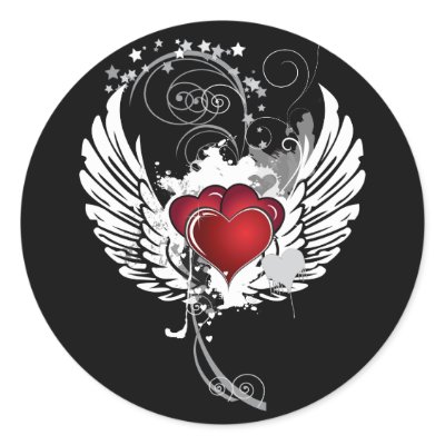 Grunge Hearts Wings Round Sticker by DoodleBugTees