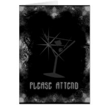 Grunge Martini Invite Please Attend Black & White Card