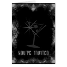 Grunge Martini You're Invited - Black & White Cards