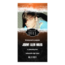 Grunge Orange Black Graduation Photo Card
