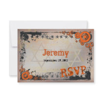 Grunge Orange, Black, Grey Bar Mitzvah RSVP Card