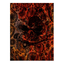 Grunge Paisley and Fire Skull and Crossbones Post Cards